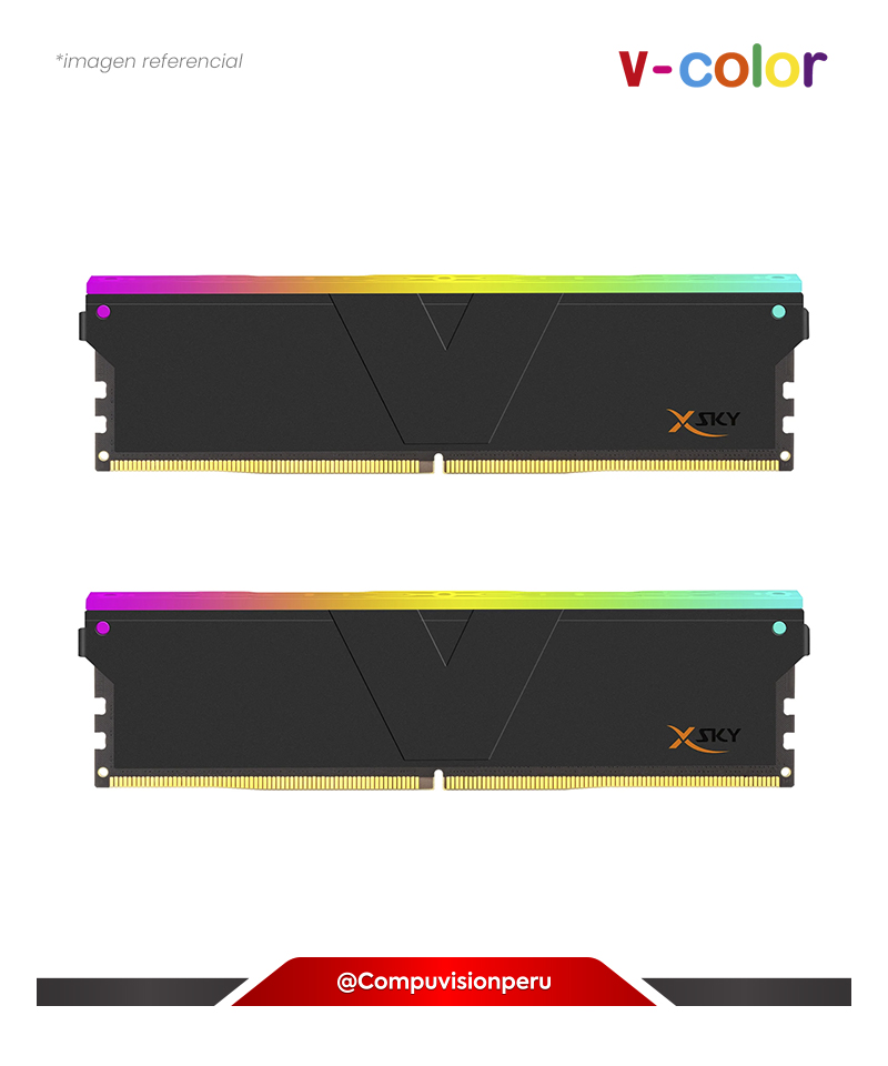 MEMORIA 32GB (16*2) DDR5 BUS 6000MHZ V-COLOR MANTA XSKY BLACK CL28 1.4V SK HYNIX IC RGB GAMING AMD EXPO TMXSAL1660828KWK