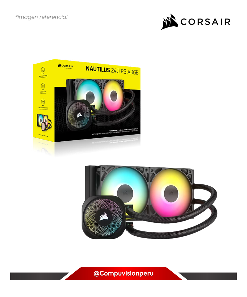COOLER DE CPU CORSAIR NAUTILUS 240 RS ARGB BLACK ALUMINUM INTEL AMD 2*120MM RS120 ARGB CW-9060092-WW