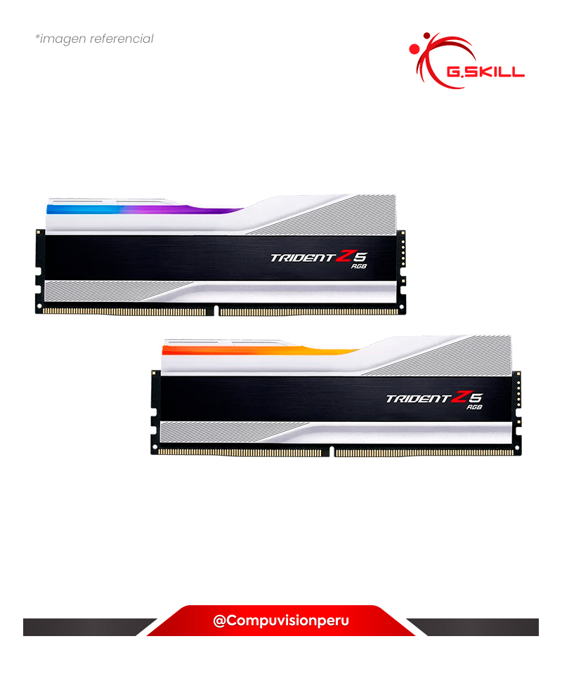 MEMORIA 32GB(16*2) DDR5 BUS 6400MHZ G.SKILL TRIDENT Z5 RGB SILVER C32 1.4V F5-6400J3239G16GX2-TZ5RS