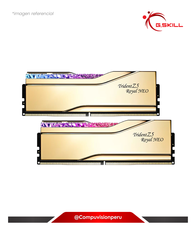 MEMORIA 32GB (16*2) DDR5 BUS 6400MHZ G.SKILL TRIDENT Z5 ROYAL NEO GOLD AMD EXPO CL30 1.40V F5-6400J3039G16GX2-TR5NG