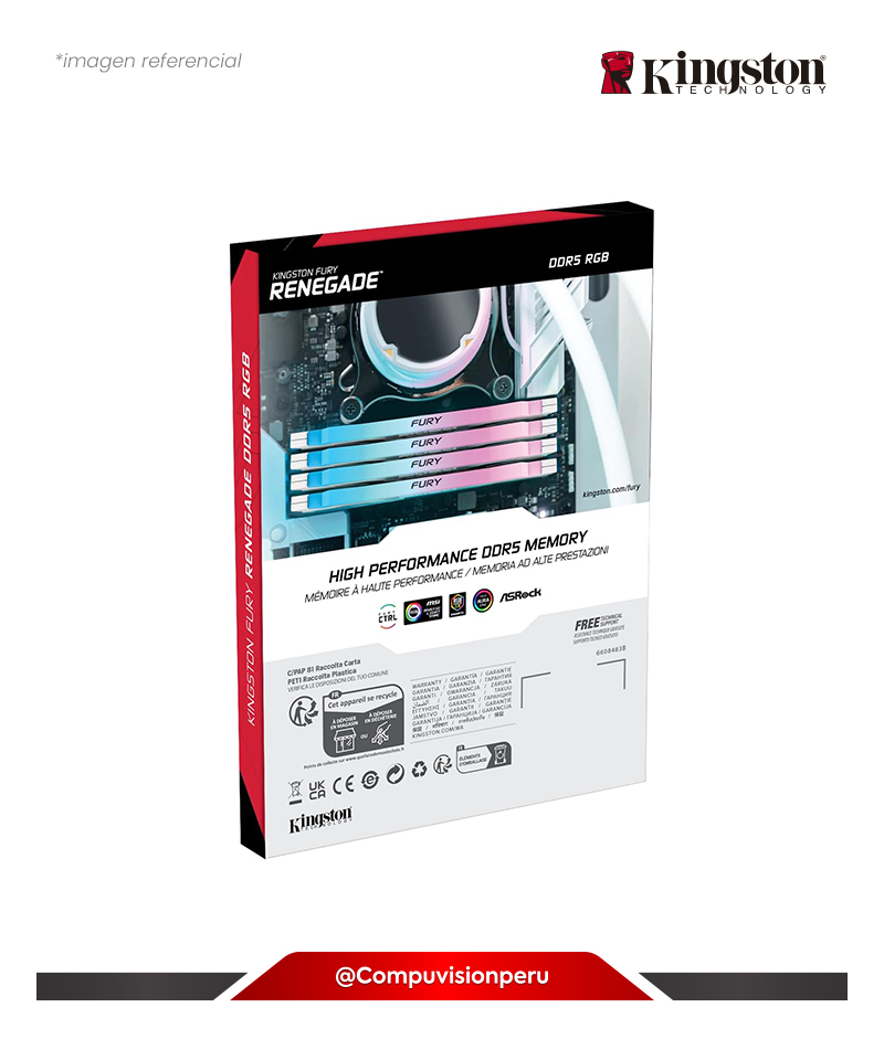 MEMORIA 32GB DDR5 BUS 6400MHZ KINGSTON FURY RENEGADE SILVER RGB CL32 1.35V XMP KF564C32RWA-32