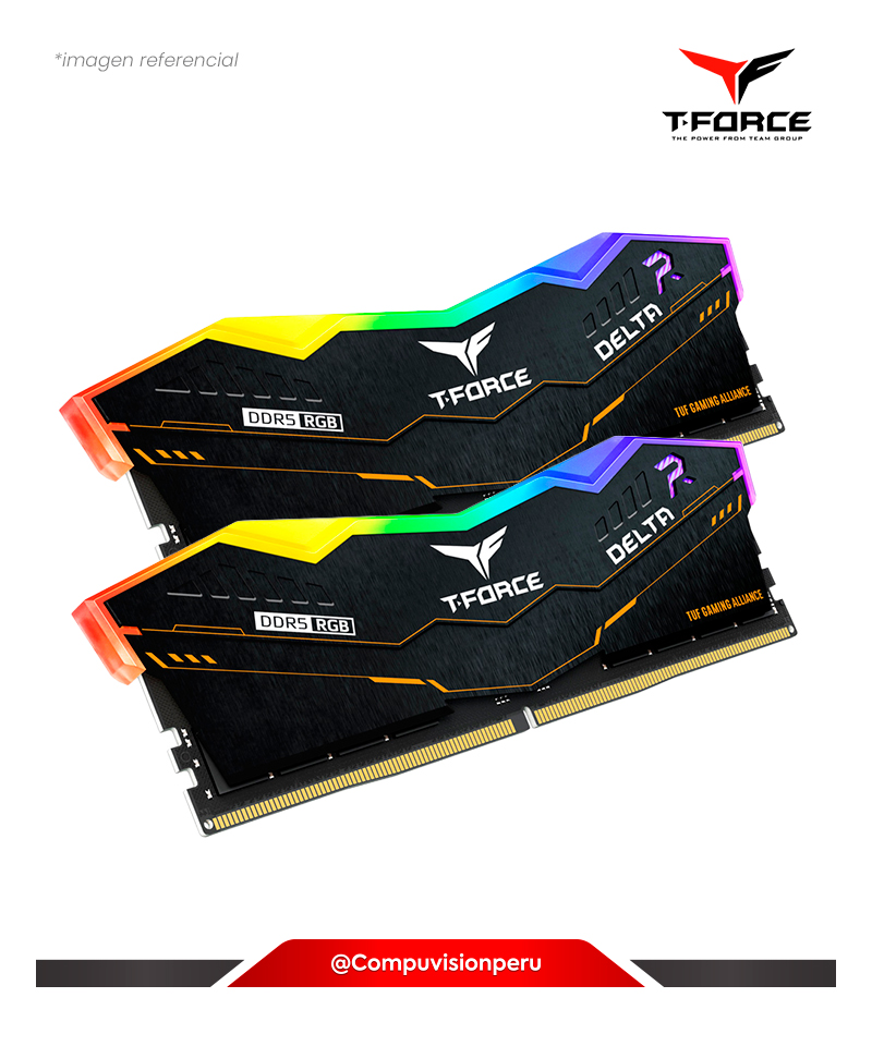 MEMORIA 64GB (32*2) DDR5 BUS 6000MHZ TEAMGROUP T-FORCE DELTA RGB TUF GAMING BLACK CL38 1.35V FF5D564G6000HC38ADC01
