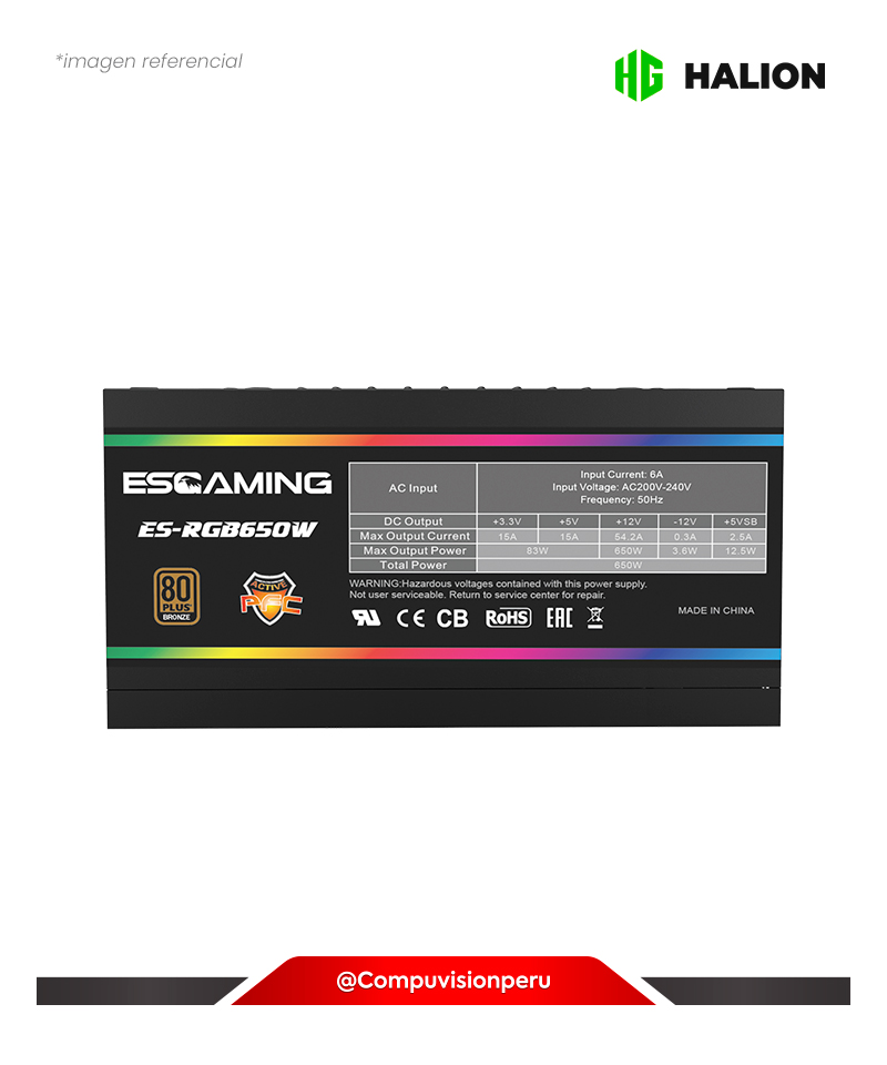 FUENTE 650W HALION ESGAMING ES-RGB650W ATX