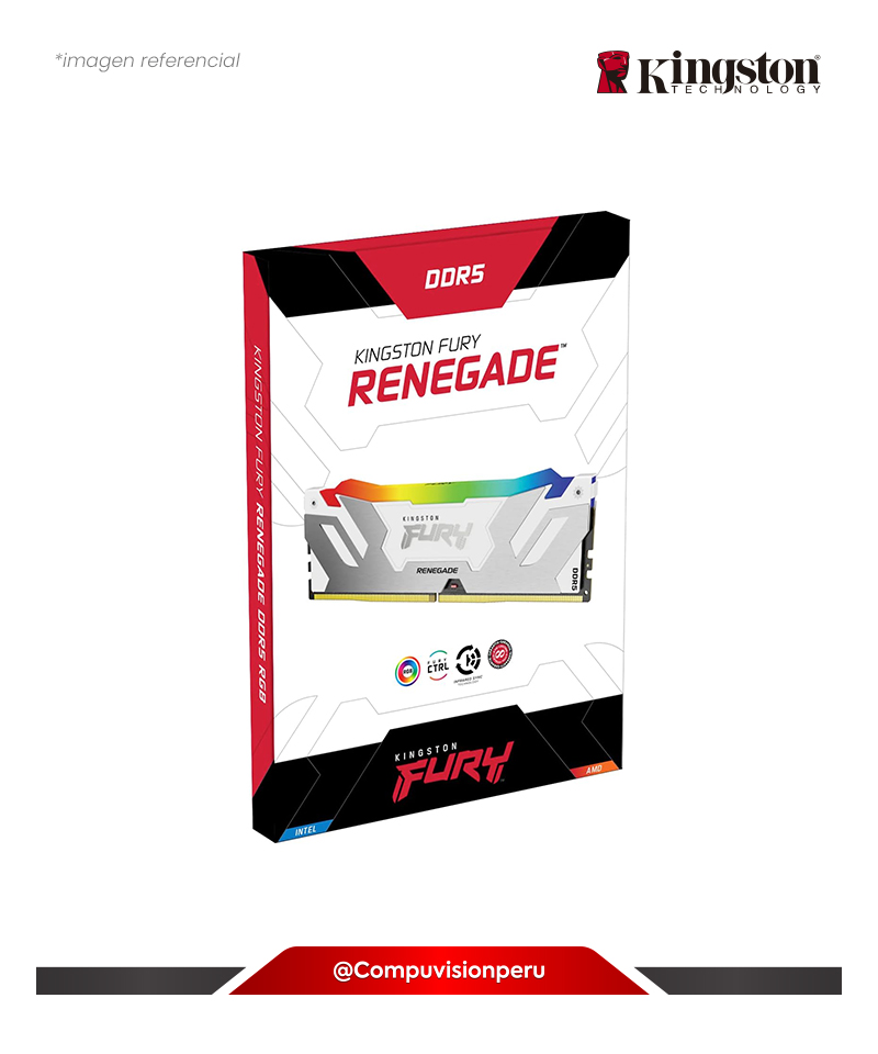 MEMORIA 32GB DDR5 BUS 6400MHZ KINGSTON FURY RENEGADE SILVER RGB CL32 1.35V XMP KF564C32RWA-32