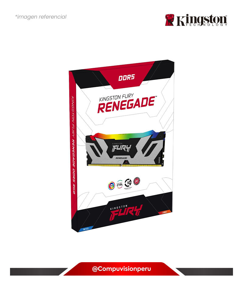 MEMORIA 96GB (48*2) DDR5 BUS 6000MHZ KINGSTON FURY RENEGADE SILVER/BLACK INETL XMP CL32 1.35V PC5 48000 KF560C32RSAK2-96
