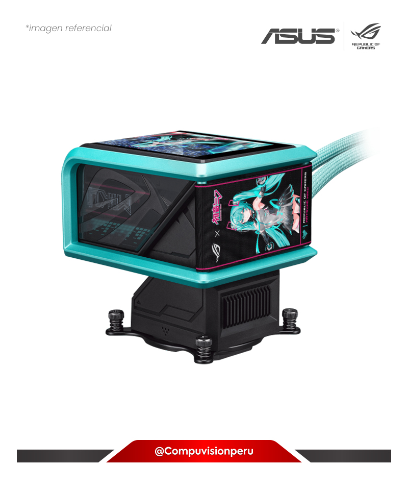 COOLER DE CPU ASUS ROG RYUO IV 360 ARGB HATSUNE MIKU EDITION 3*120MM MF-12C ARGB FAN MONITOR: 6.67 AMOLED AMD INTEL