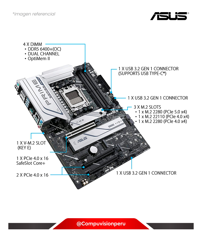 PLACA ASUS PRIME X670-P AM5 AMD X670 DDR5 M.2 USB 3.2 SATA ATX