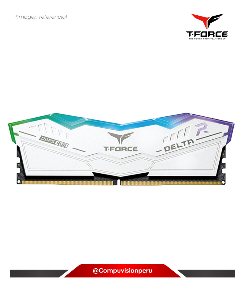MEMORIA 16GB DDR5 BUS 6000MHZ TEAMGROUP T-FORCE DELTA RGB WHITE CL40 FF4D532G6000HC38ADC01-(1)